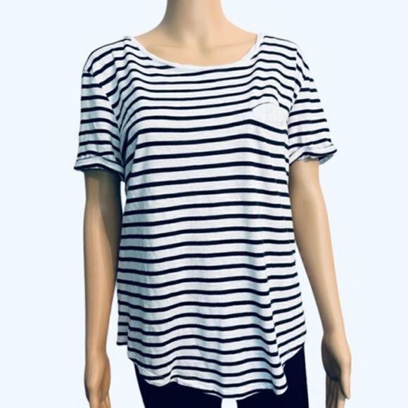 𝅺H &M Basic retro shirt/top vertical stripes white/black Women M - Picture 3 of 12